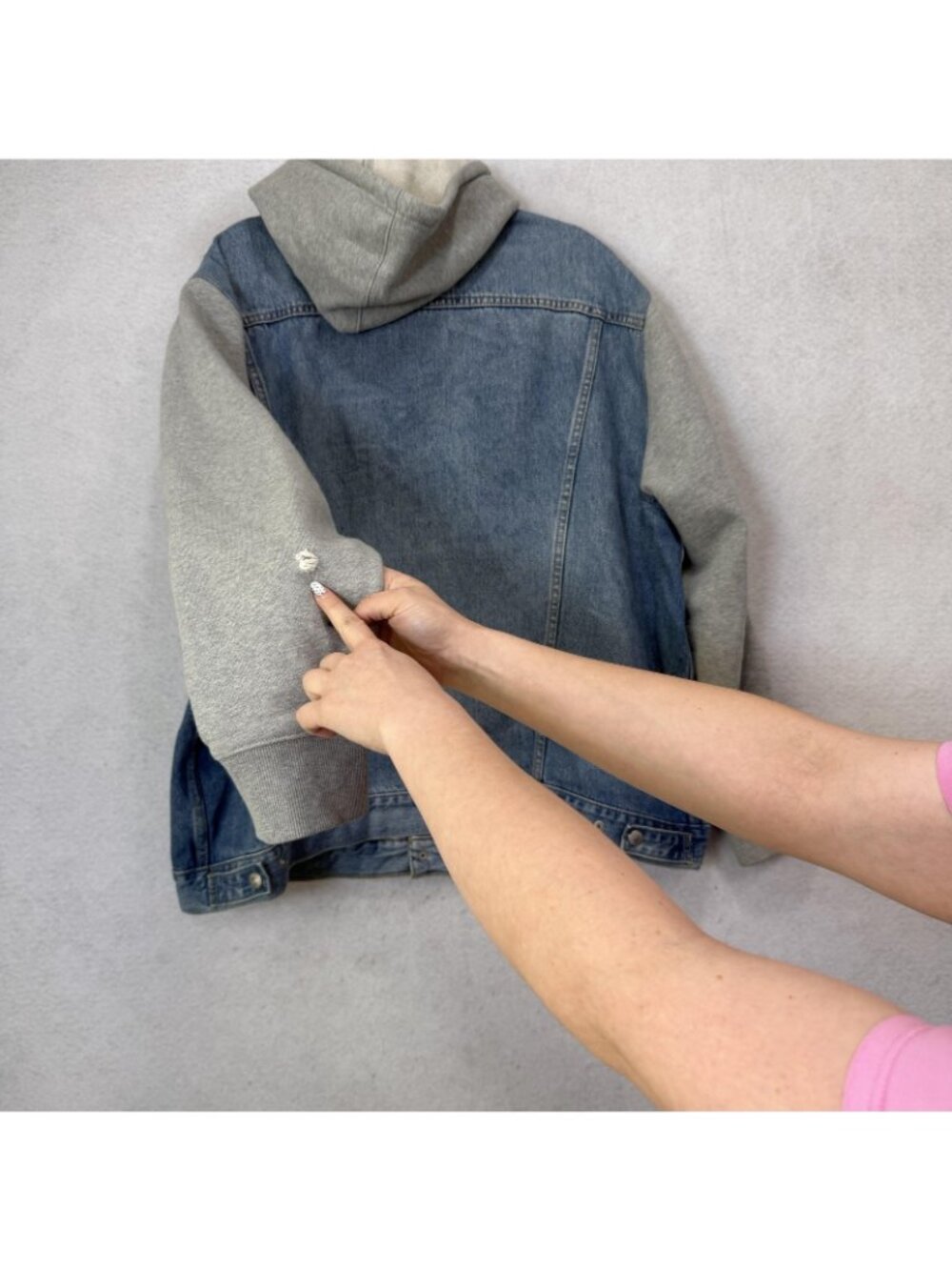 Levi's Jacket Mens 2XL Blue Denim Hooded Varsity Gray Sleeves Lined Fleece - Picture 8 of 12